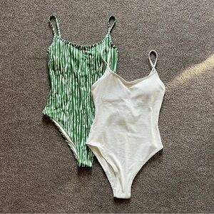 NWT H&M One Piece Swimsuit Green White Bundle of 2 Pieces Women’s Size Small
